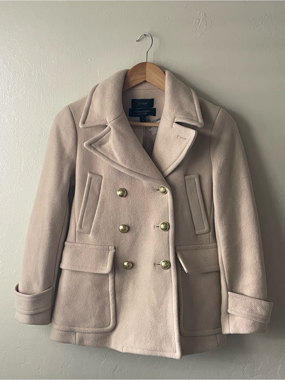 J. Crew Double Breasted Blush Pink with Gold Buttons peacoat